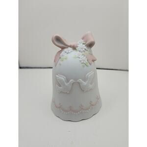 Lefton China Hand Painted Porcelain Bell Doves Bow Christopher Collection #00944